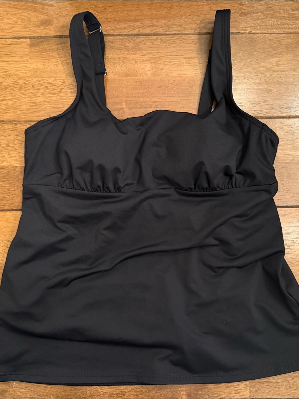 Lands' End Black Tankini Swim Top Comfort Adjustable Straps Ruched Bust Size L